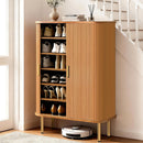 DHH Shoe Storage Cabinet with Sliding Door, 6-Tier Shoe Cabinet with Adjustable Shelves, Mid-Century Modern Freestanding Shoe Storage Organizer for Entryway, Hallway, Living Room (Wood, 47 ")