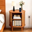 Nightstand with Charging Station, Fluted Accent Side Table with Sliding Door & Adjustable Shelf, Mid-Century Modern End Table for Small Space, Living Room, Bedroom