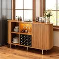 55" Wine Bar Cabinet with Storage, Fluted Liquor & Coffee Bar Cabinet with Wine Rack and Glass Holder, Buffet Sideboard with LED Lights for Home Kitchen Living Dining Room