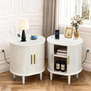 DHH Mid Century Modern Nightstand Set of 2 with Charging Station, Fluted Accent Side Table with Sliding Door & Adjustable Shelf, End Table for Small Space, Living Room, Bedroom,Sofa Couch, Black