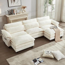 117'' Cloud Couch Sectional with U Shape Ottoman, Couches for Living Room with Chenille Fabric|USB Charging| Reversible Chaise|Throw Pillows| Dual Cushions Modern Sofa, Beige