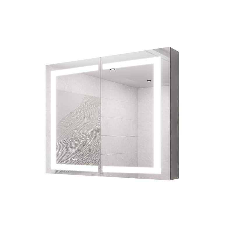 36 x 30 inch Medicine Cabinet with LED Vanity Mirror, Anti-Fog, Recessed or Surface Mount, Waterproof, Dimmable, Aluminum 3000K~6000K Lighted Double Door Bathroom Cabinet with Touch Switch