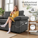 Sectional Sleeper Sofa with Pull Out Couch Bed - Corduroy Fabric with Storage Seat & USB Charging, Reclining Backrest L Shaped Modular Couches for Living Room Apartment (Darkgrey)