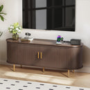 DHH 55 Inch Mid Century Modern TV Stand with Power Outlet for TVs up to 60 Inch, Entertainment Center with Storage and Adjustable Shelves, Media Console with Sliding Doors for Living Room(Black)