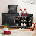 43.3" Shoe Bench with Cushion,Fluted Shoe Storage Sliding Door and Adjustable Shelf,2-Tier Shoe Rack Cabinet for Entryway, Bedroom, Living Room