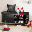 43.3" Shoe Bench with Cushion,Fluted Shoe Storage Sliding Door and Adjustable Shelf,2-Tier Shoe Rack Cabinet for Entryway, Bedroom, Living Room