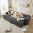 Convertible Sleeper Sofa Bed, 113'' Pull Out Couch, U-Shape Sectional Sleeper with Adjustable Backrest for Living Room | Storage Chaise | USB Charging Port | Side Pocket | Dark Grey