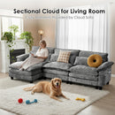 113‘’ Cloud Couch Sectional with L-Shape Ottoman, Couches for Living Room with Chenille Fabric|USB Charging| Reversible Chaise|Throw Pillows| Dual Cushions Modern Sofa (Darkgrey)