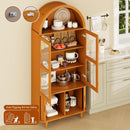 71" Tall Arched Kitchen Pantry, Modern Farmhouse Wood Kitchens Storage Cabinets with Sliding Doors＆ Adjustable Shelves, Versatile Cupboard for Kitchen, Living Dining Room, Bathroom (Yellow Walnut)