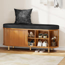 43.3" Shoe Bench with Cushion,Fluted Shoe Storage Sliding Door and Adjustable Shelf,2-Tier Shoe Rack Cabinet for Entryway, Bedroom, Living Room