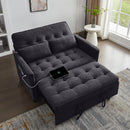 Convertible Sofa Bed, 3 in 1 Pull Out Couch, Loveseat Sleeper with Side Pocket, Living Room Sofa with Adjustable Backrest | USB Charging Port | Two Pillows | Towel Fabric | Dark Gray