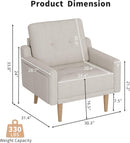Mid Century Modern Accent Chair ，Upholstered Armchair，Comfy Reading Chair with Wood Legs，Fabric Single Sofa Chair for Living Room Bedroom Small Spaces (1, White)