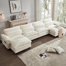 152'' Cloud Couch Sectional with U Shape Ottoman, Couches for Living Room with Chenille Fabric|USB Charging| Reversible Chaise|Throw Pillows| Dual Cushions Modern Sofa, Beige