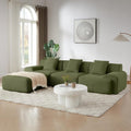 113'' Modern Sectional Sofa, Upholstered Couches for Living Room, L-Shape Modular Sectional Couch with Deep Seat, Fluffy Couch with Movable Ottoman, No Assembly Required, Corduroy, Green