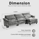 113‘’ Cloud Couch Sectional with L-Shape Ottoman, Couches for Living Room with Chenille Fabric|USB Charging| Reversible Chaise|Throw Pillows| Dual Cushions Modern Sofa (Darkgrey)