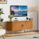 TV Stand with Power Outlet for TVs up to 60 Inch, Entertainment Center with Storage and Adjustable Shelves, Mid Century Modern Media Console with Sliding Doors for Living Room