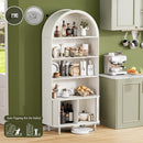 DHH 71" Tall Arched Bookshelf, 5 Tiers Arch Bookcase with Storage, Modern Farmhouse Book Shelf with Adjustable Shelves ＆Sliding Doors, Wood Display Cabinet for Living Room, Office (White)