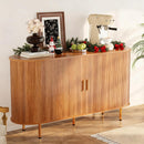 DHH Sideboard Buffet Cabinet with Storage,Mid Century Modern Fluted Accent Coffee Bar Console Table,Tambour Sliding Doors& Adjustable Shelf for Kitchen, Living Room, Entryway(Yellow Walnut 55 Inch)