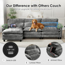 113‘’ Cloud Couch Sectional with L-Shape Ottoman, Couches for Living Room with Chenille Fabric|USB Charging| Reversible Chaise|Throw Pillows| Dual Cushions Modern Sofa (Darkgrey)