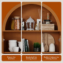 71" Tall Arched Kitchen Pantry, Modern Farmhouse Wood Kitchens Storage Cabinets with Sliding Doors＆ Adjustable Shelves, Versatile Cupboard for Kitchen, Living Dining Room, Bathroom (Yellow Walnut)