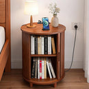 DHH Round End Table with Storage & Charging Station, Fluted Accent Side Table with Sliding Door & Adjustable Shelf, Mid-Century Nightstand for Small Spaces, Living Room, Bedroom (1, Walnut)