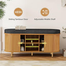 43.3" Shoe Bench with Cushion,Fluted Shoe Storage Sliding Door and Adjustable Shelf,2-Tier Shoe Rack Cabinet for Entryway, Bedroom, Living Room