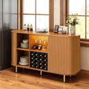 DHH 55" Wine Bar Cabinet with Storage, Fluted Liquor & Coffee Bar Cabinet with Wine Rack and Glass Holder, Buffet Sideboard with LED Lights for Home Kitchen Living Dining Room (Black) (Yellow Walnut)