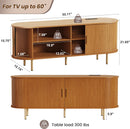 TV Stand with Power Outlet for TVs up to 60 Inch, Entertainment Center with Storage and Adjustable Shelves, Mid Century Modern Media Console with Sliding Doors for Living Room