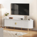 DHH 55 Inch Mid Century Modern TV Stand with Power Outlet for TVs up to 60 Inch, Entertainment Center with Storage and Adjustable Shelves, Media Console with Sliding Doors for Living Room(Black)