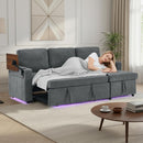 Sleeper Sofa Bed, 85'' L-Shape Pull Out Couch with Storage Chaise, Chenille Modern Sofa | Side Pockets | Retractable Table | LED Ambient Light | USB Charging Ports | Cup Holders | Grey