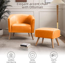 Accent Chair with Ottoman，Modern Barrel Chair and Footrest，Mid Century Living Room Chairs，Upholstered Armchair for Living Room/Bedroom/Reception Room/Office,Orange