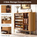 DHH Shoe Storage Cabinet with Sliding Door, 6-Tier Shoe Cabinet with Adjustable Shelves, Mid-Century Modern Freestanding Shoe Storage Organizer for Entryway, Hallway, Living Room (Wood, 47 ")