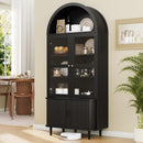 71" Tall Arched Kitchen Pantry, Modern Farmhouse Wood Kitchens Storage Cabinets with Sliding Doors＆ Adjustable Shelves, Versatile Cupboard for Kitchen, Living Dining Room, Bathroom (Yellow Walnut)