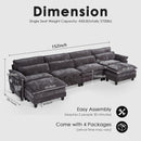 152'' Cloud Couch Sectional with U Shape Ottoman, Couches for Living Room with Chenille Fabric|USB Charging| Reversible Chaise|Throw Pillows| Dual Cushions Modern Sofa, Black