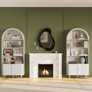 DHH 71" Tall Arched Bookshelf, 5 Tiers Arch Bookcase with Storage, Modern Farmhouse Book Shelf with Adjustable Shelves ＆Sliding Doors, Wood Display Cabinet for Living Room, Office (White)