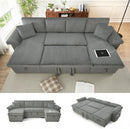 Convertible Sleeper Sofa Bed, 113'' Pull Out Couch, U-Shape Sectional Sleeper with Adjustable Backrest for Living Room | Storage Chaise | USB Charging Port | Side Pocket | Dark Grey