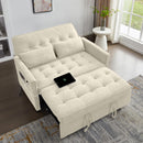 Convertible Sofa Bed, 3 in 1 Pull Out Couch, Loveseat Sleeper with Side Pocket, Living Room Sofa with Adjustable Backrest | USB Charging Port | Two Pillows | Towel Fabric | Dark Gray