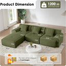 113'' Modern Sectional Sofa, Upholstered Couches for Living Room, L-Shape Modular Sectional Couch with Deep Seat, Fluffy Couch with Movable Ottoman, No Assembly Required, Corduroy, Green