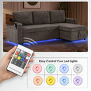 Sleeper Sofa Bed, 85'' L-Shape Pull Out Couch with Storage Chaise, Chenille Modern Sofa | Side Pockets | Retractable Table | LED Ambient Light | USB Charging Ports | Cup Holders | Grey