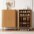 Shoe Storage Cabinet with Sliding Door, 6-Tier Shoe Cabinet with Adjustable Shelves, Mid-Century Modern Freestanding Shoe Storage Organizer for Entryway, Hallway, Living Room