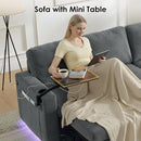 Sleeper Sofa Bed, 85'' L-Shape Pull Out Couch with Storage Chaise, Chenille Modern Sofa | Side Pockets | Retractable Table | LED Ambient Light | USB Charging Ports | Cup Holders | Grey