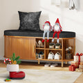 43.3" Shoe Bench with Cushion,Fluted Shoe Storage Sliding Door and Adjustable Shelf,2-Tier Shoe Rack Cabinet for Entryway, Bedroom, Living Room