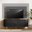 DHH 55 Inch Mid Century Modern TV Stand with Power Outlet for TVs up to 60 Inch, Entertainment Center with Storage and Adjustable Shelves, Media Console with Sliding Doors for Living Room(Black)