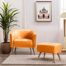Accent Chair with Ottoman，Modern Barrel Chair and Footrest，Mid Century Living Room Chairs，Upholstered Armchair for Living Room/Bedroom/Reception Room/Office,Orange