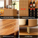 DHH 55" Wine Bar Cabinet with Storage, Fluted Liquor & Coffee Bar Cabinet with Wine Rack and Glass Holder, Buffet Sideboard with LED Lights for Home Kitchen Living Dining Room (Black) (Yellow Walnut)