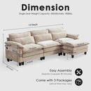 117'' Cloud Couch Sectional with L Shape Ottoman, Couches for Living Room with Chenille Fabric|USB Charging| Reversible Chaise|Throw Pillows| Dual Cushions Modern Sofa, Camel