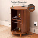 DHH Round End Table with Storage & Charging Station, Fluted Accent Side Table with Sliding Door & Adjustable Shelf, Mid-Century Nightstand for Small Spaces, Living Room, Bedroom (1, Walnut)