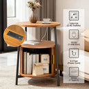 DHH Round End Tables with Charging Station, Fluted Accent Side Table with Sliding Door, Mid-Century Modern Nightstand for Small Space Storage, Living Room, Bedroom,Sofa Couch(Yellow)