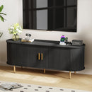 TV Stand with Power Outlet for TVs up to 60 Inch, Entertainment Center with Storage and Adjustable Shelves, Mid Century Modern Media Console with Sliding Doors for Living Room