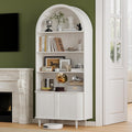 DHH 71" Tall Arched Bookshelf, 5 Tiers Arch Bookcase with Storage, Modern Farmhouse Book Shelf with Adjustable Shelves ＆Sliding Doors, Wood Display Cabinet for Living Room, Office (White)